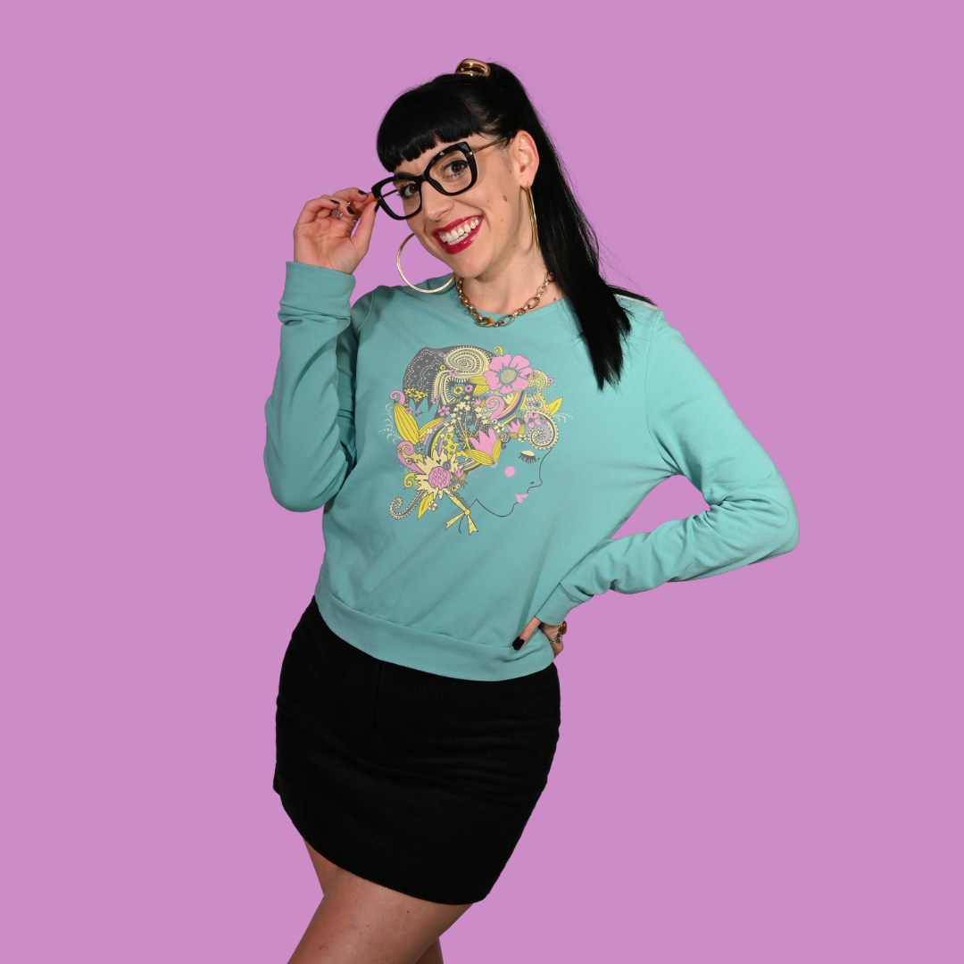 Floral Bouffant Pullover in Catalina Blue