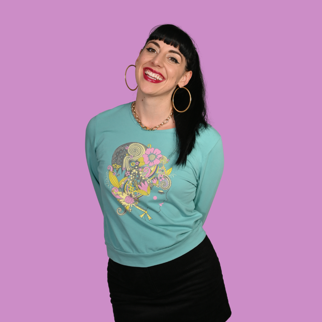 Floral Bouffant Pullover in Catalina Blue