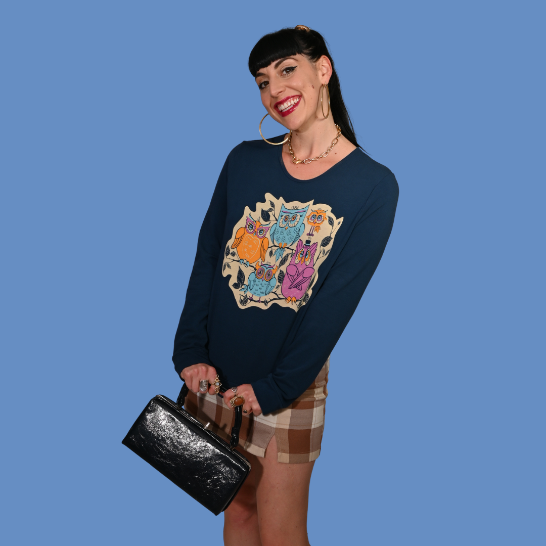 Wacky Owls Pullover in Midnight Blue