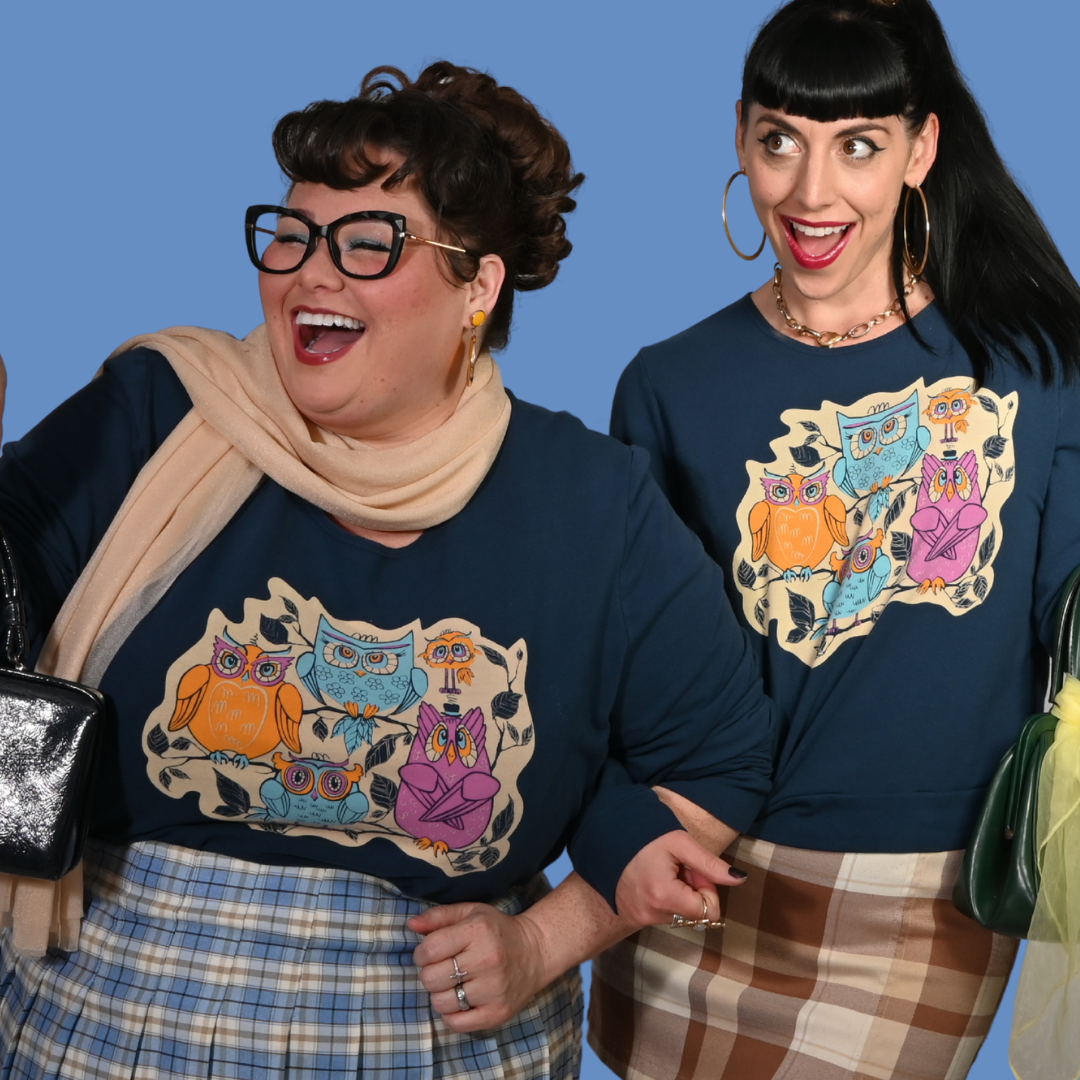 Wacky Owls Pullover in Midnight Blue