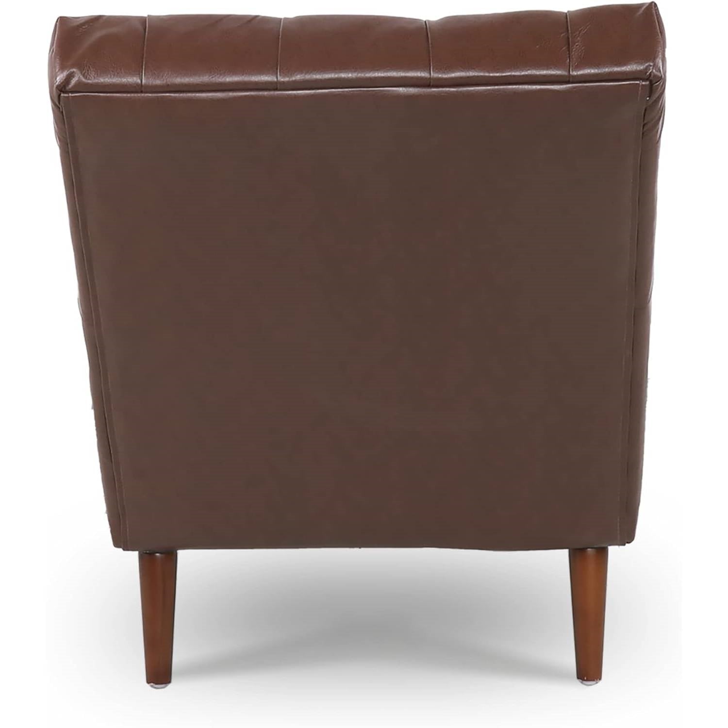 Brown PU Leather Upholstered Armless Chaise Lounge Chair with Lumbar Pillow