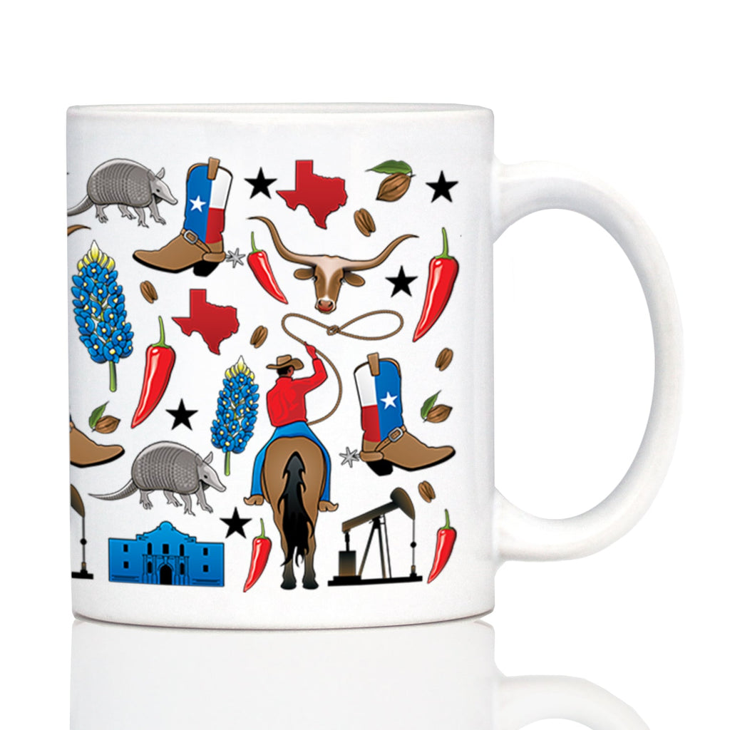 Texas Pattern Coffee Mug Texas Gifts and Souvenirs for Texans White Ceramic Coffee Cup