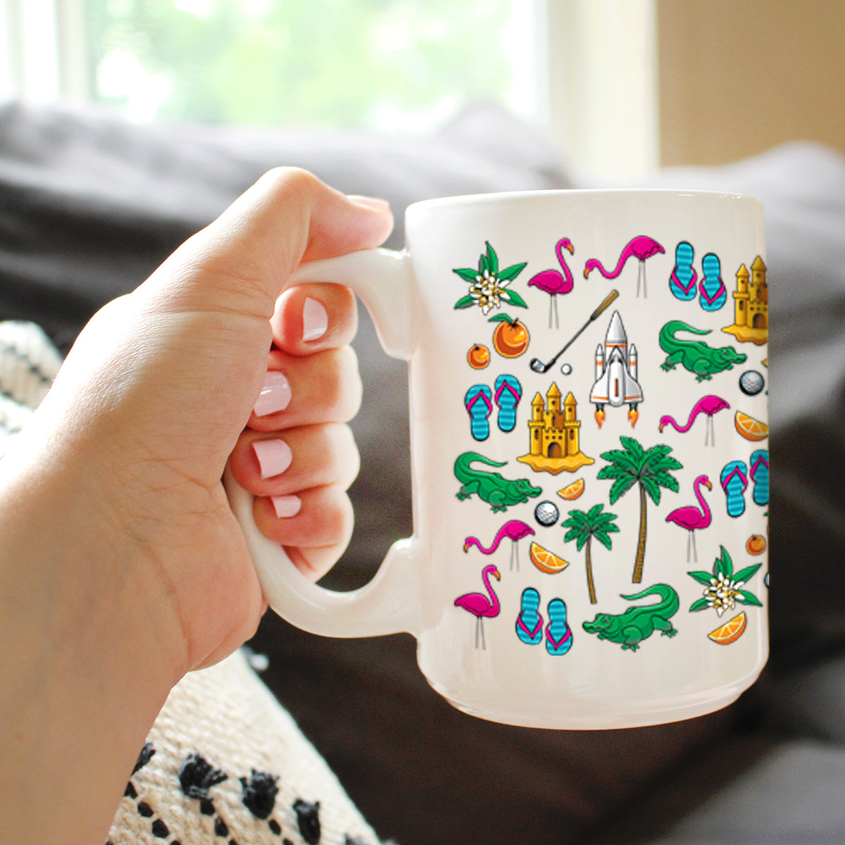 Florida Pattern Coffee Mug Florida Gifts and Souvenirs White Ceramic Coffee Cup