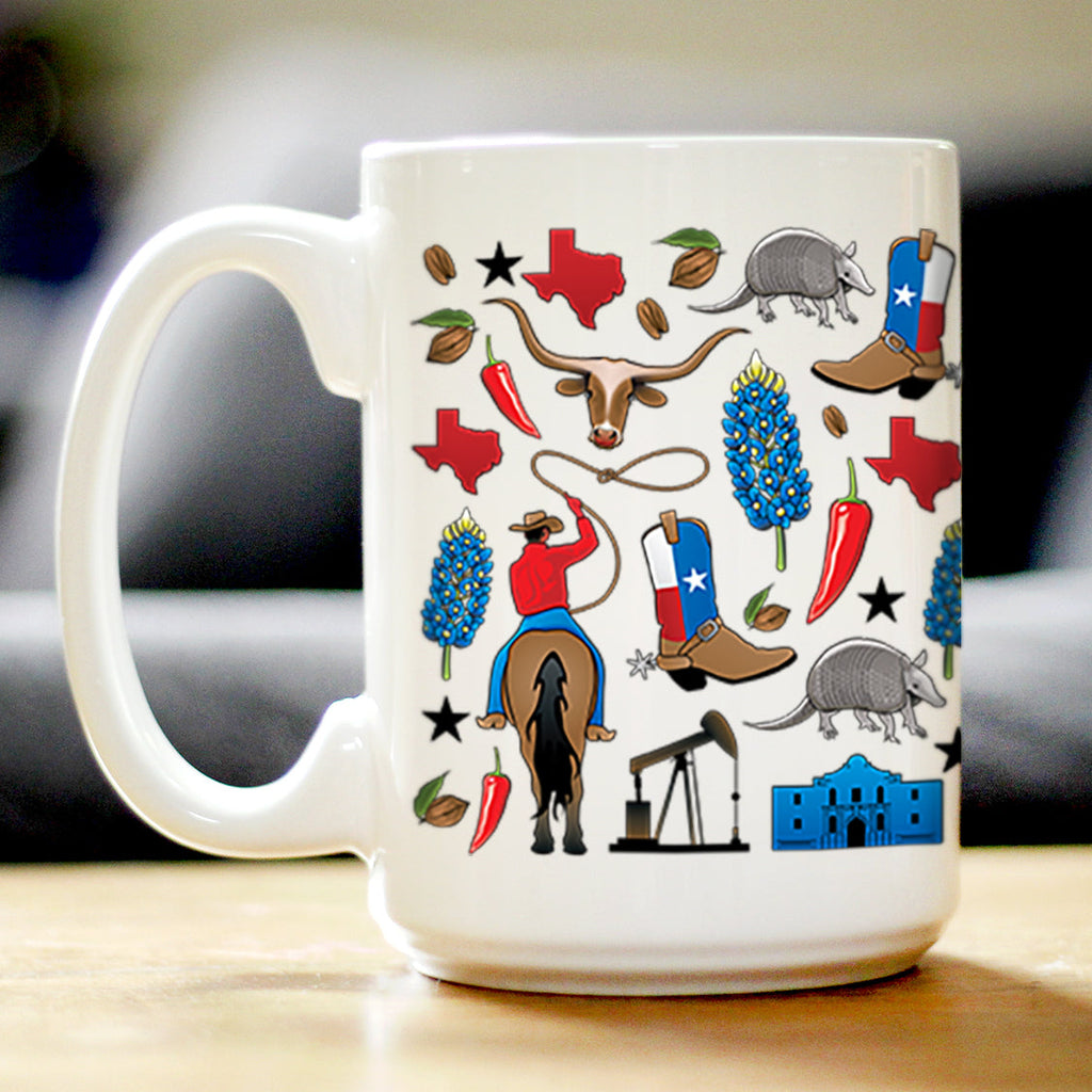 Texas Pattern Coffee Mug Texas Gifts and Souvenirs for Texans White Ceramic Coffee Cup