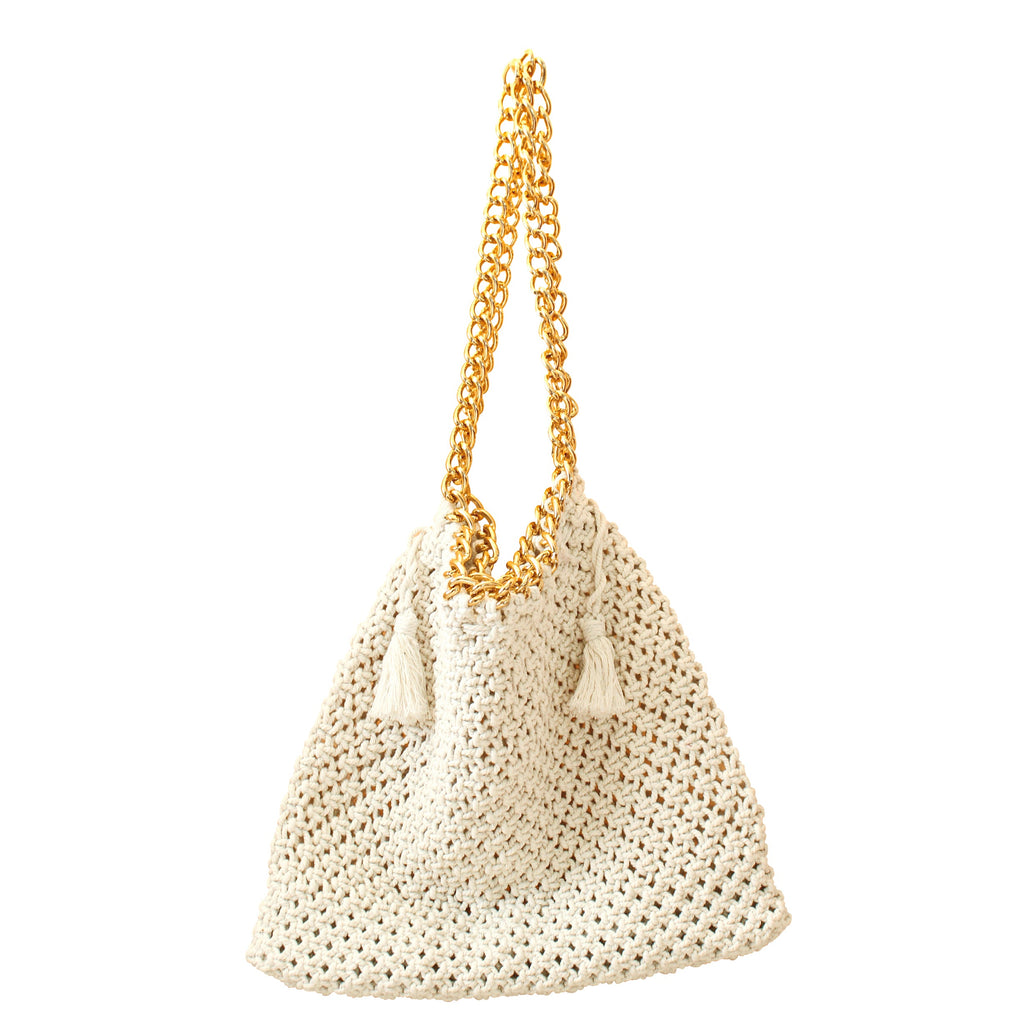 The Colette Macrame Beach Bag In Off-White