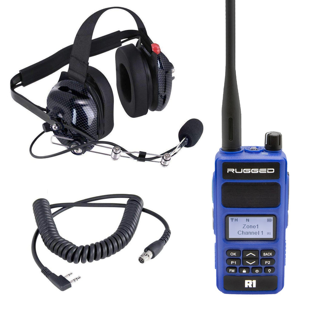 Crew Chief - H42 Spotter Headset and Rugged Handheld Radio Package - Single Radio with Nitro Bee X / RDH Digital UHF Radio / Black