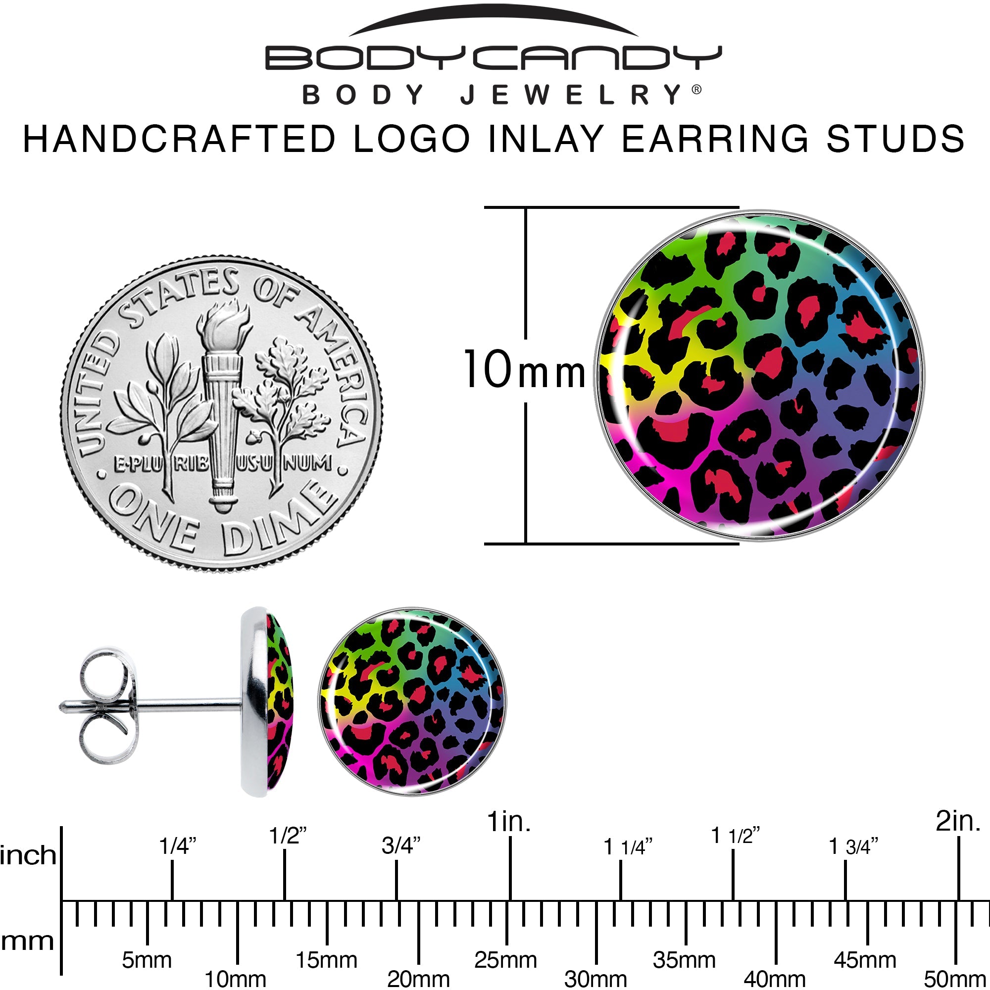 Rainbow Cheetah Print Stud Earrings by Onyx O