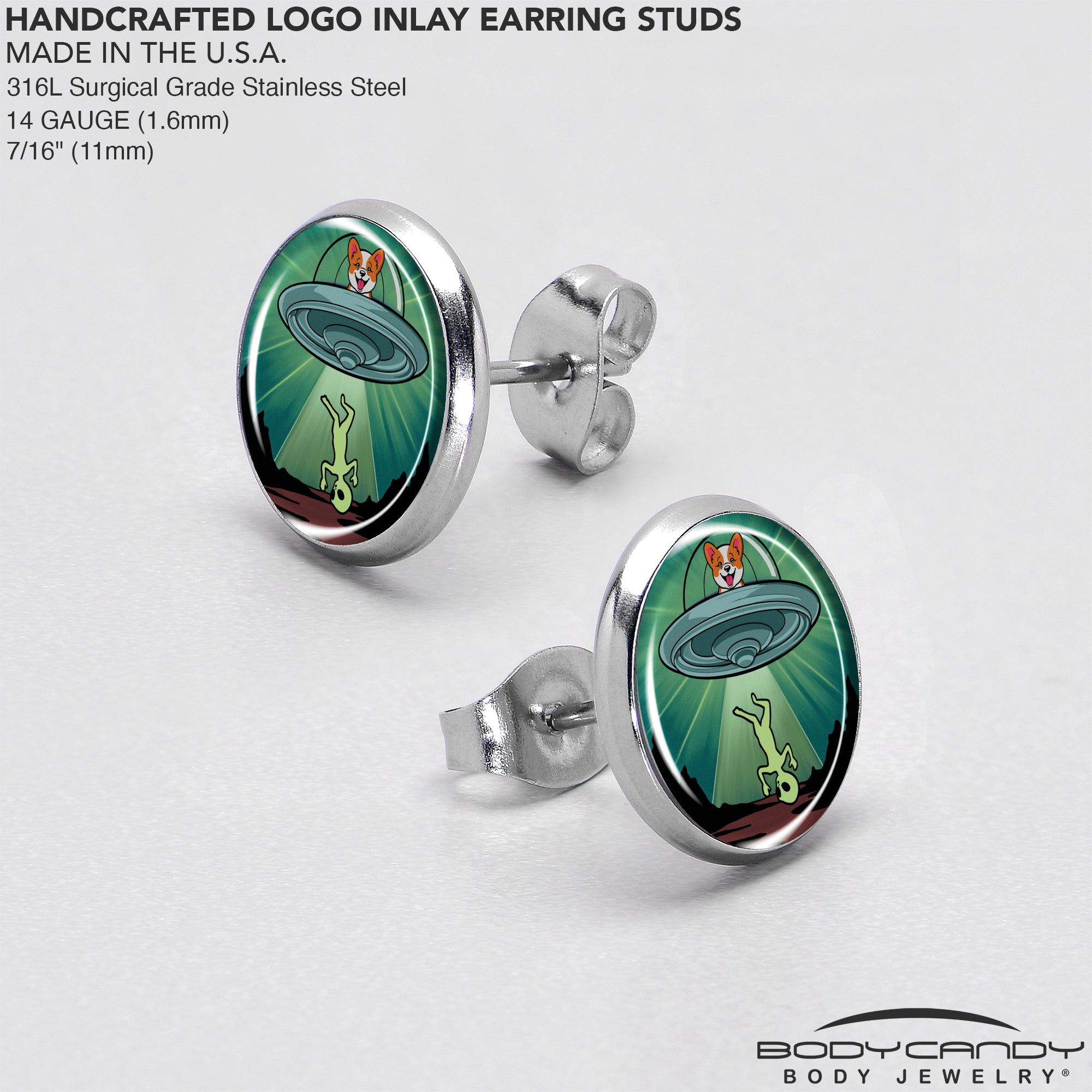 Reverse Alien UFO Abduction Stud Earrings by Onyx O