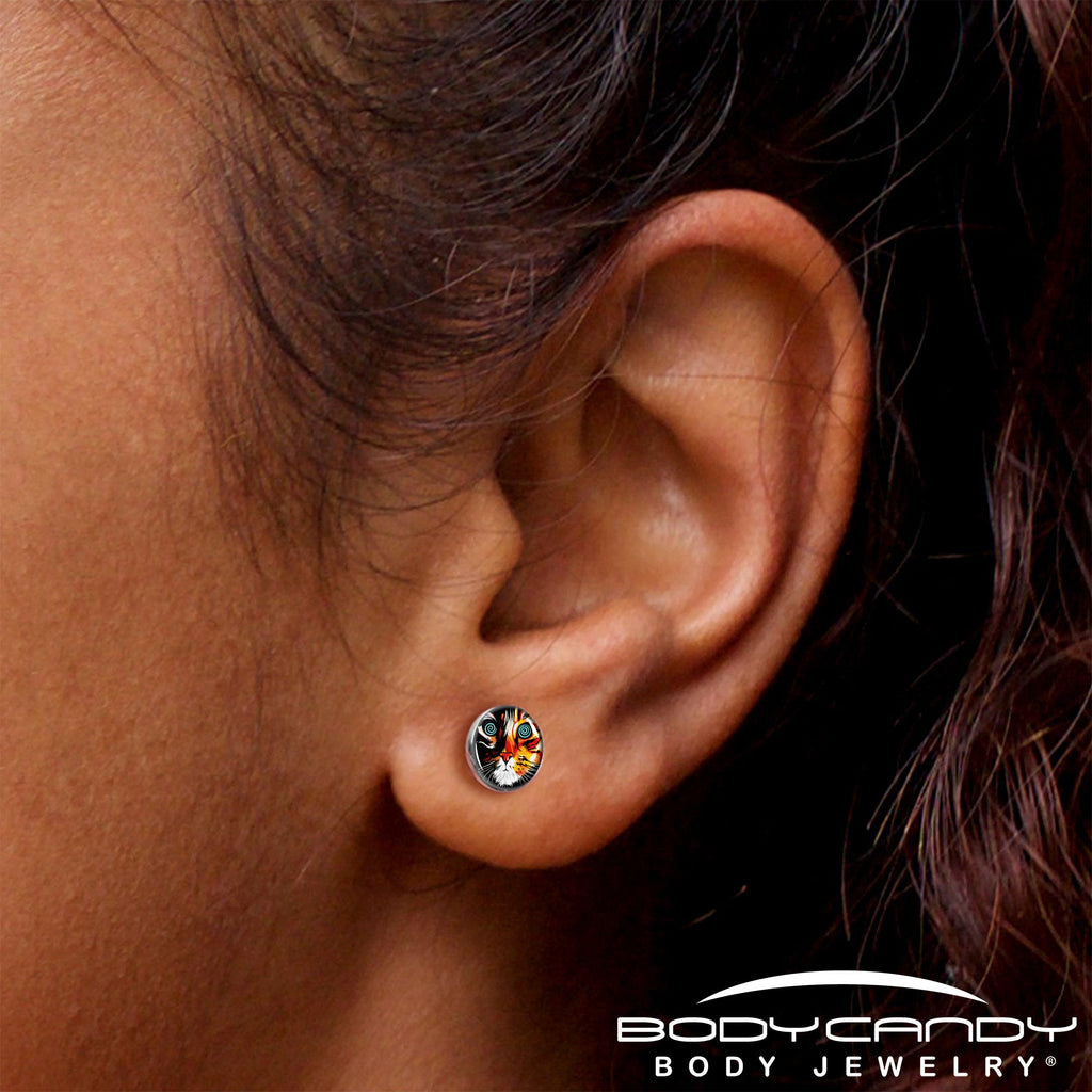 Colorful Trippy Cat Stud Earrings by Onyx O