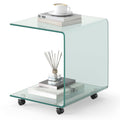 C-Shaped End Table Modern Tempered Glass Side Table with Shelf