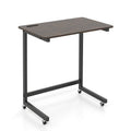 C-shaped End Table with Wheels Mobile Bedside Table with Built-in Phone Slot-Rustic Brown