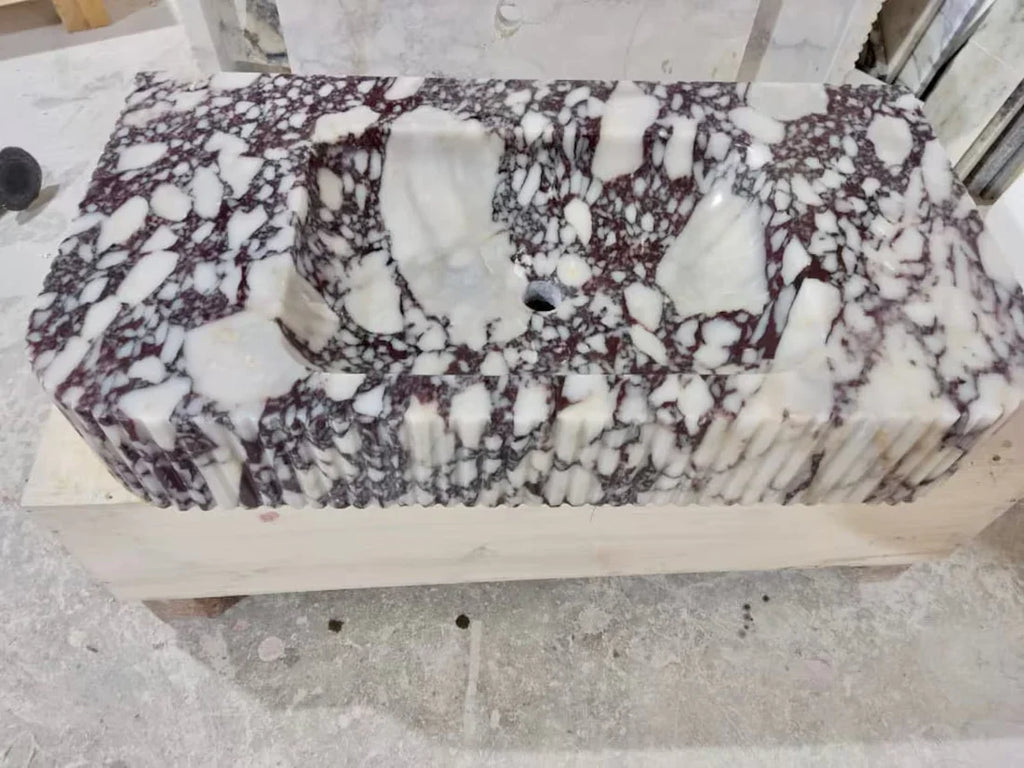 Calacatta Viola Marble Wall-mount Bathroom Vanity - Handcrafted Ribbed Textured 18x32x6