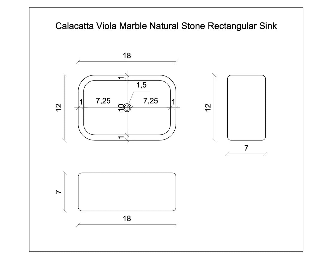 Calacatta Viola Marble Rectangular Wall-Mount Bathroom Sink 18x12