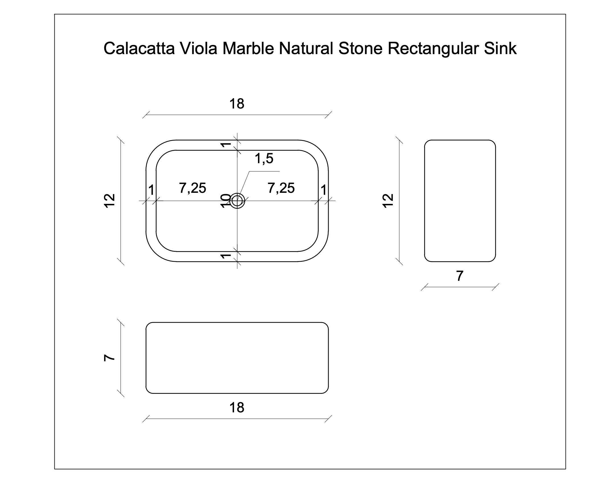 Calacatta Viola Marble Rectangular Wall Mounted Sink 12x18x7