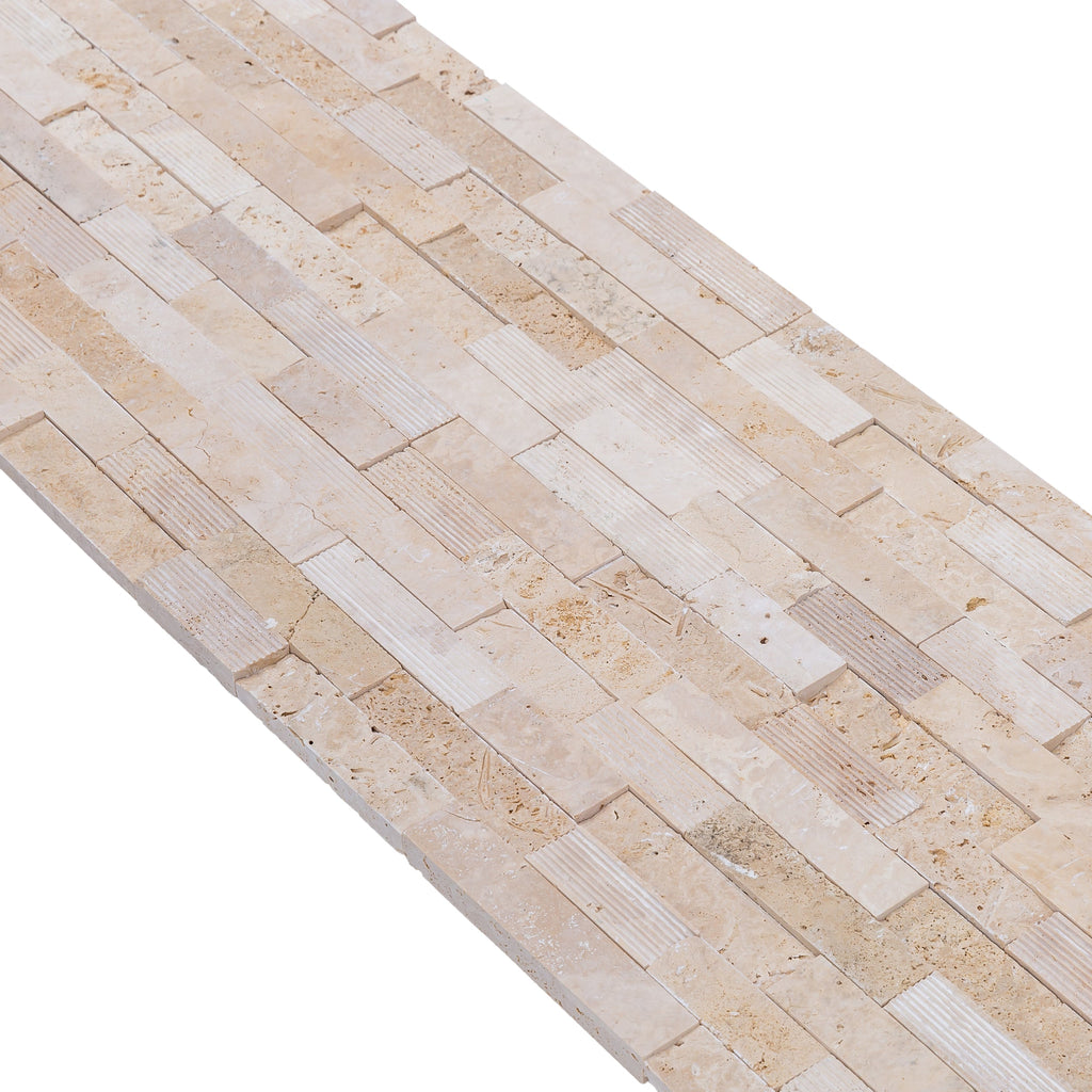 Ivory Natural Travertine Architectural 3D Ledger Panel Tile 6x24
