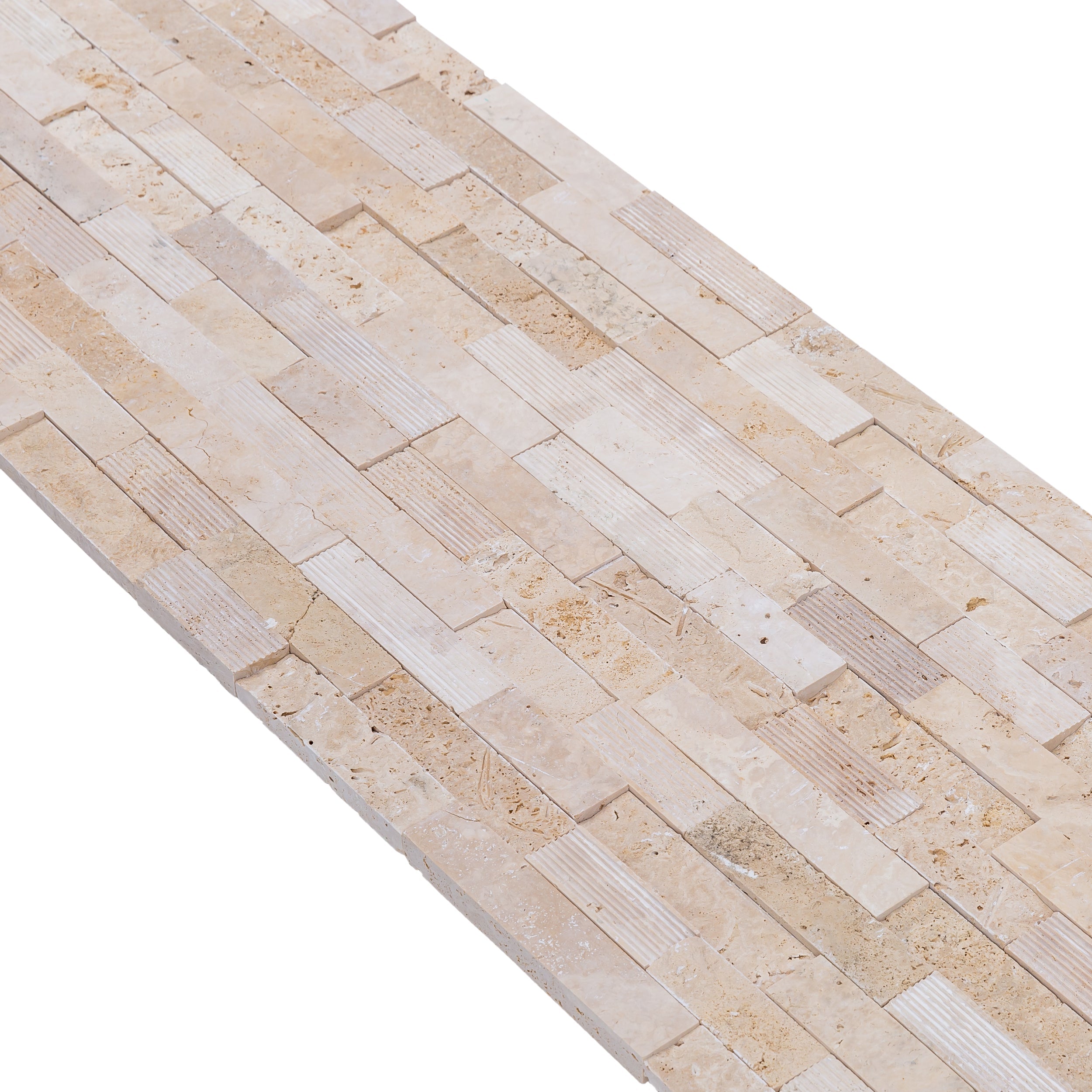 Ivory Natural Travertine Architectural 3D Ledger Panel Tile 6x24