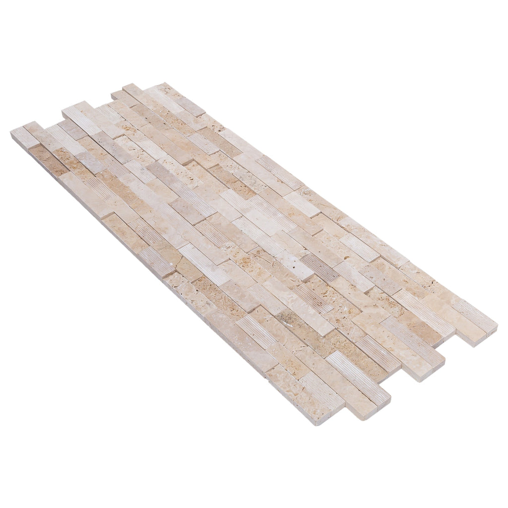 Ivory Natural Travertine Architectural 3D Ledger Panel Tile 6x24