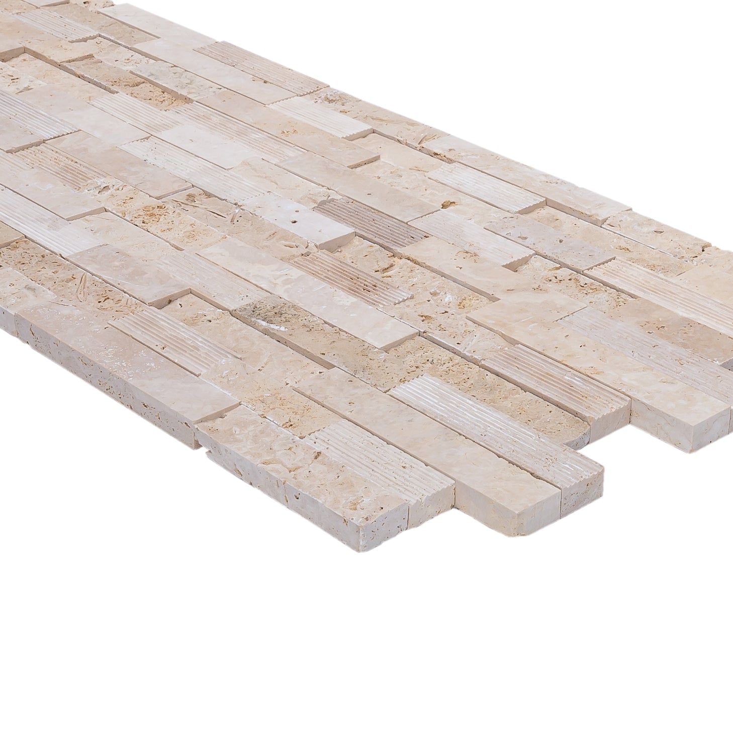 Ivory Natural Travertine Architectural 3D Ledger Panel Tile 6x24