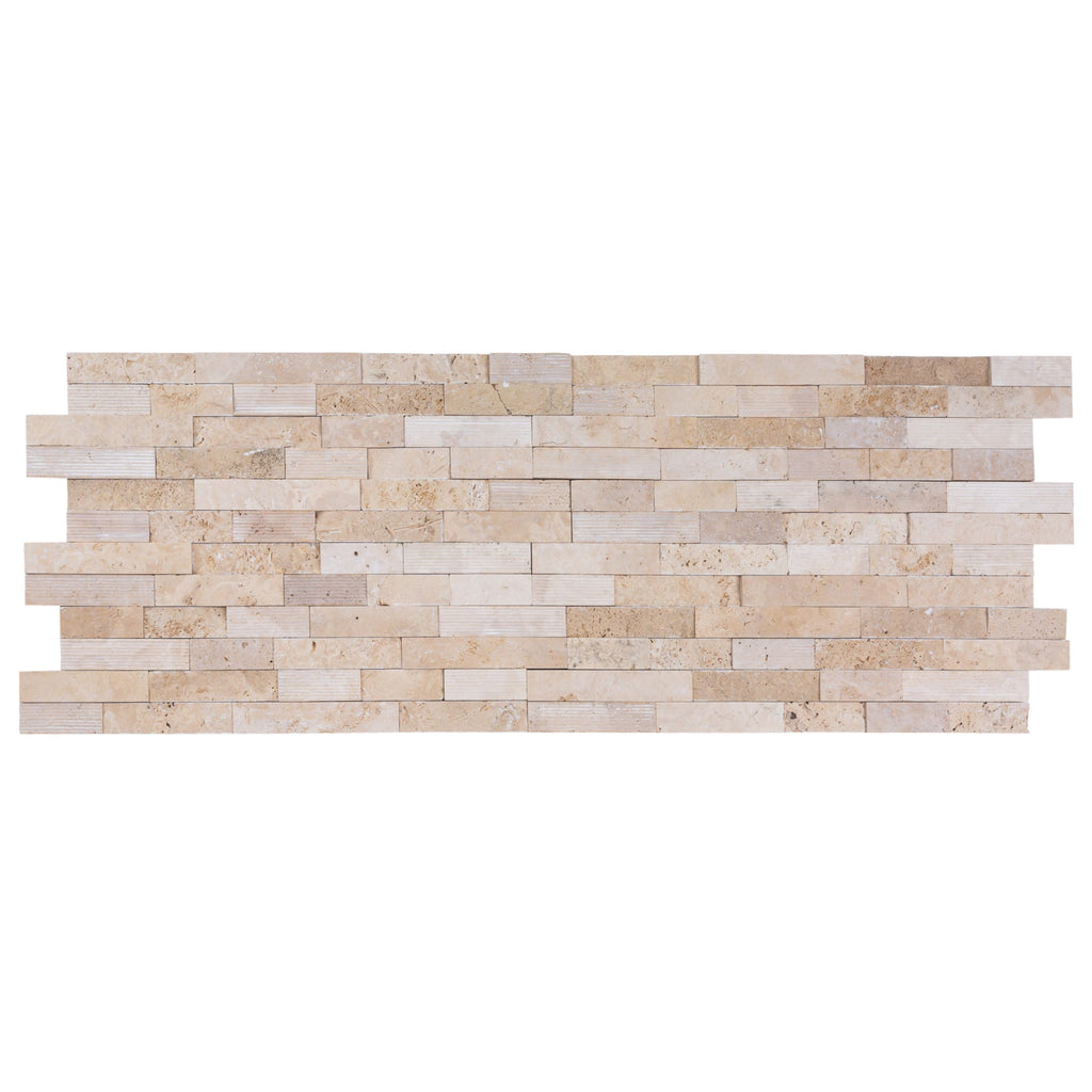 Ivory Natural Travertine Architectural 3D Ledger Panel Tile 6x24