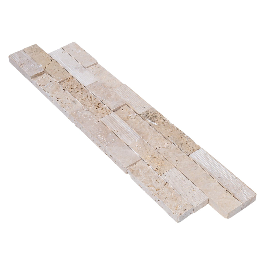 Ivory Natural Travertine Architectural 3D Ledger Panel Tile 6x24