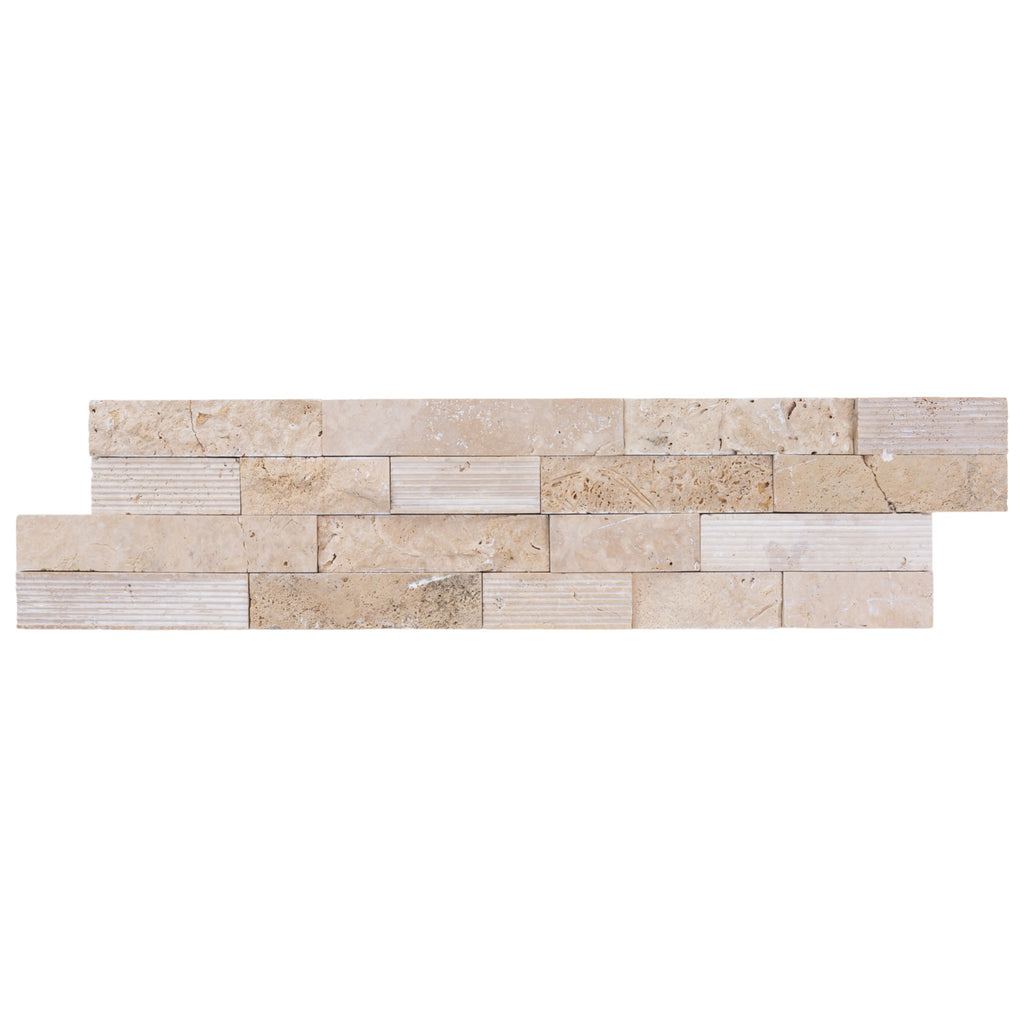 Ivory Natural Travertine Architectural 3D Ledger Panel Tile 6x24
