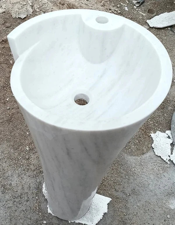 Carrara White Marble Designer Pedestal Bathroom Sink 16.5x36 In