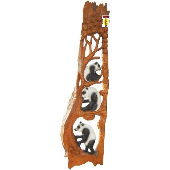 Teakwood Carved Panda Bears 30" Tall x 14" wide