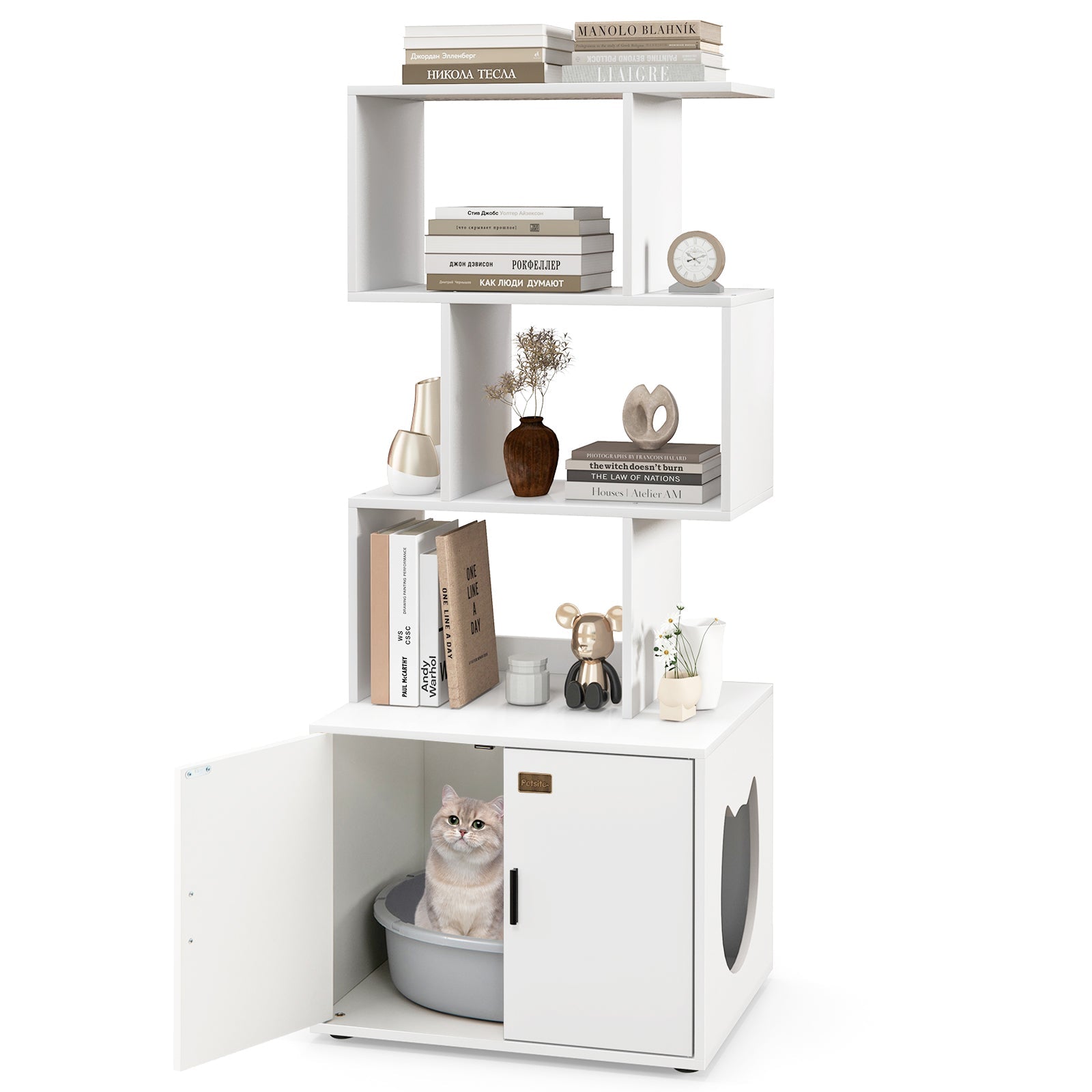 56 Inch Tall Cat Litter Box Enclosure with Storage