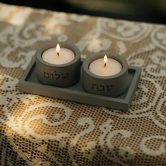 Contemporary Shabbat Candle Holders from Concrete - Flow Series