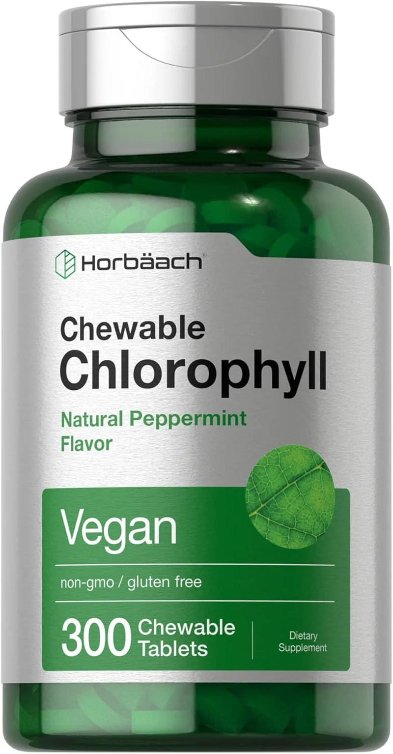 Chlorophyll Chewable Tablets - 300 Peppermint Flavor Vegan Tablets for Men and Women