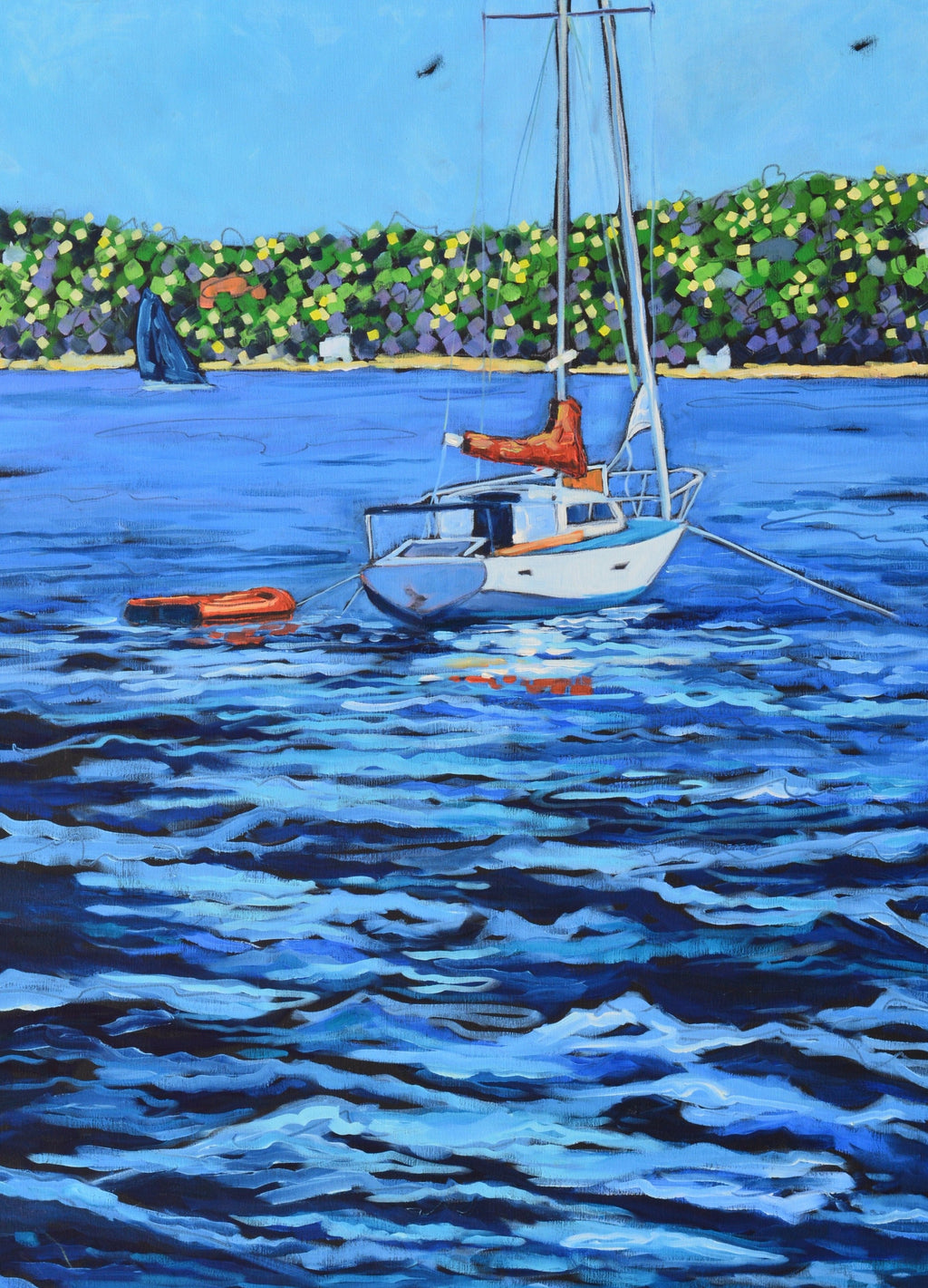 "Anchored" Sailboat Lake Glass Art Print