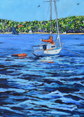"Anchored" Sailboat Lake Glass Art Print