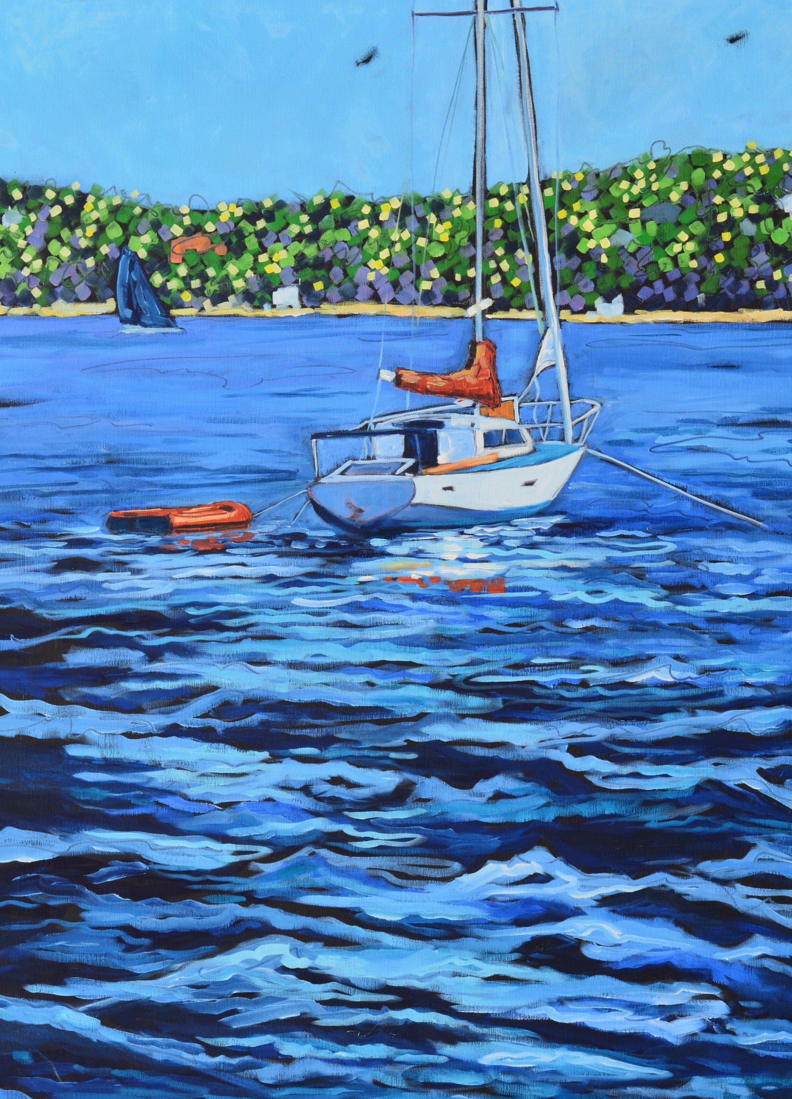 "Anchored" Sailboat Lake Glass Art Print