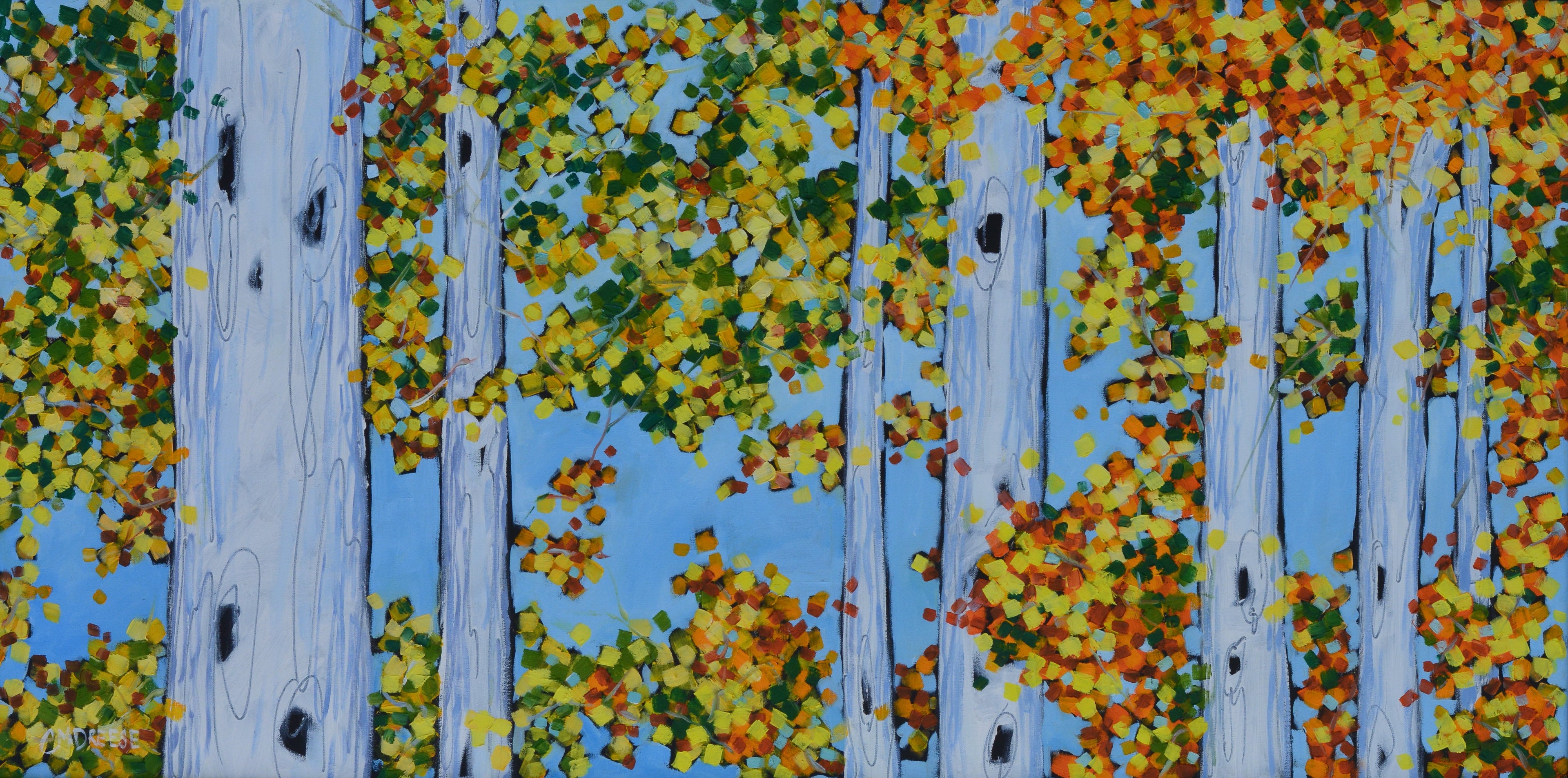 "Birch Trees" Oil Painting on Canvas, Autumn Art Painting, Artist Christi Dreese