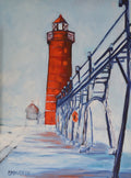 SOLD "Grand Haven Lighthouse: Winter's Magic" Oil Painting on Canvas, Artist Christi Dreese