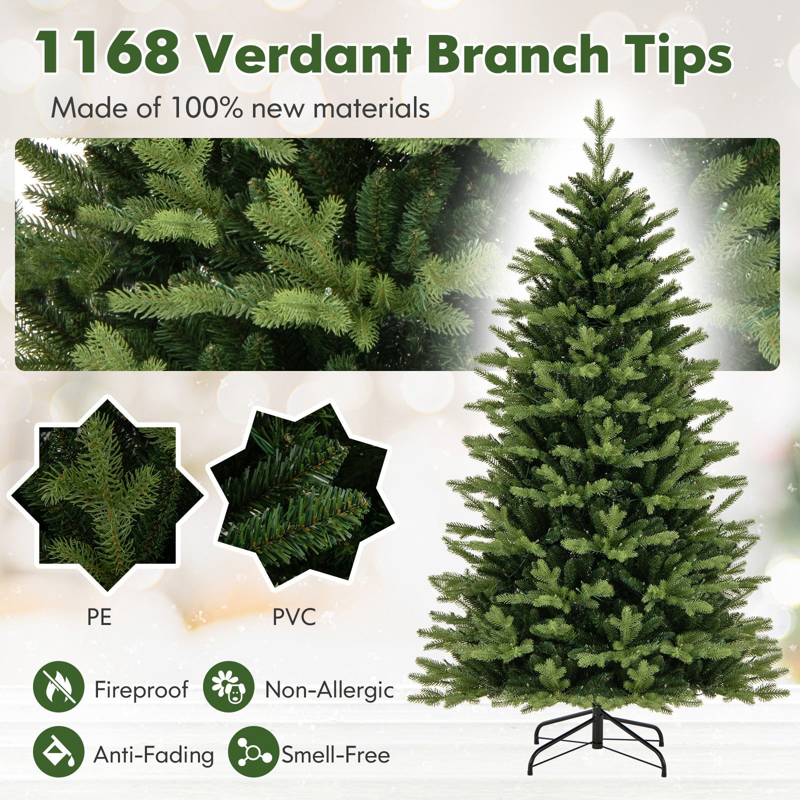 5 Feet Artificial Xmas Tree Hinged with 11 Lighting Modes and Remote Control