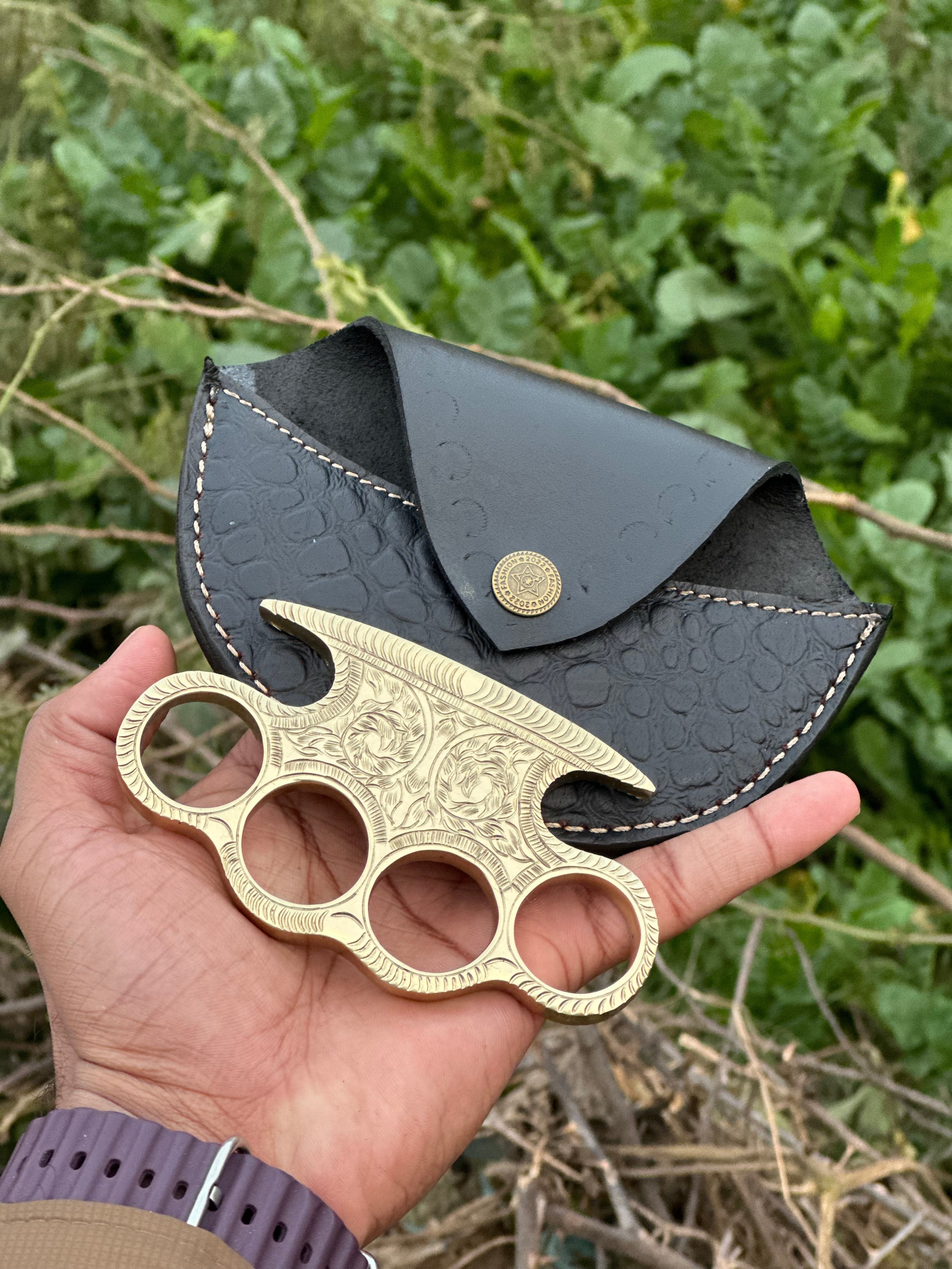 Engraved Brass Knuckles – Solid Brass with Leather Carry Case