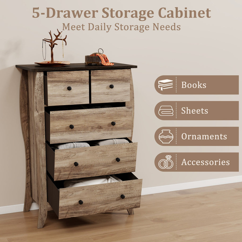 Closet Storage Organizer with 5 Folding Fabric Drawers and Anti-tipping Kit