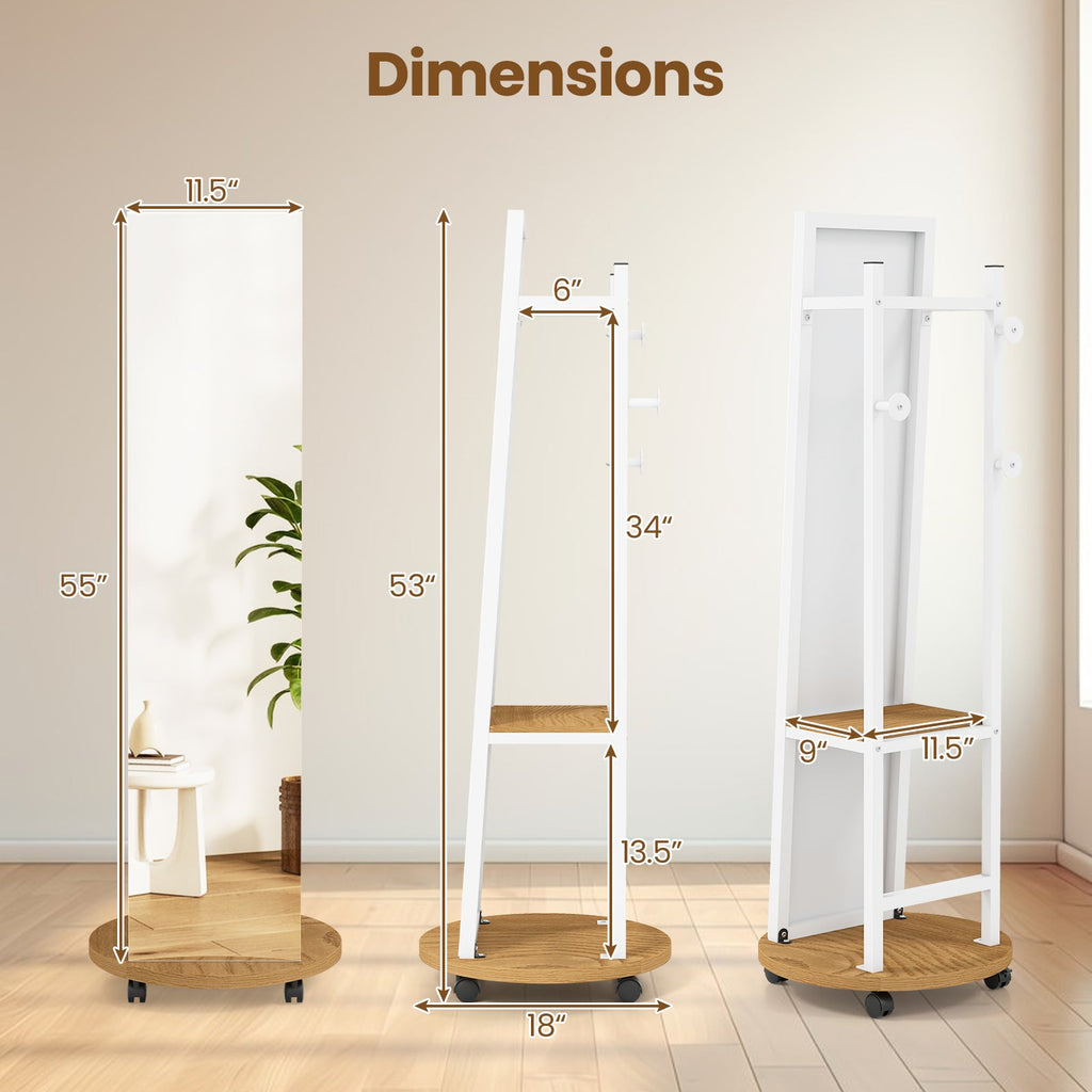 Coat Rack with Full Length Mirror Freestanding Coat Tree with 3 Hooks
