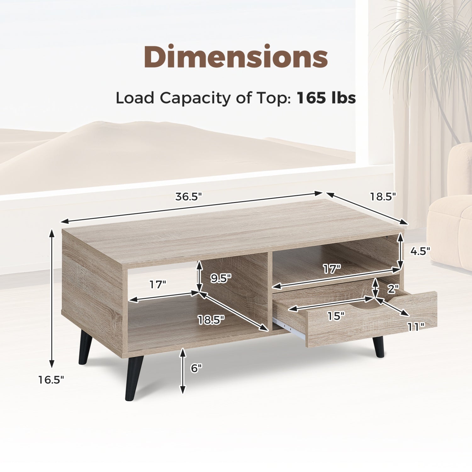 Coffee Table with Storage Rustic Rectangle Center Table