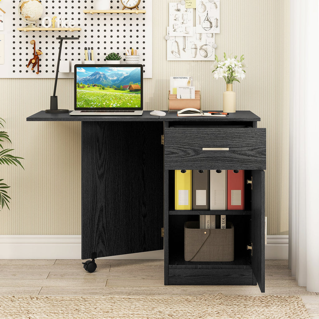 Folding Computer Desk with Drawer Mobile Home Office Desk with Cabinet