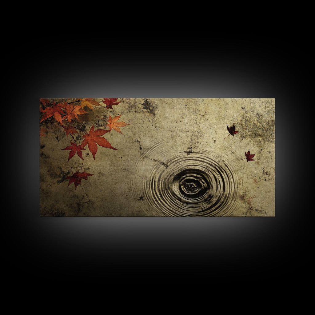 Rain Drops In The Fall, Framed Canvas Print, Thought Provoking Wall Art, Wabi Sabi Style Boho Minimalist Wall Art - Reflections