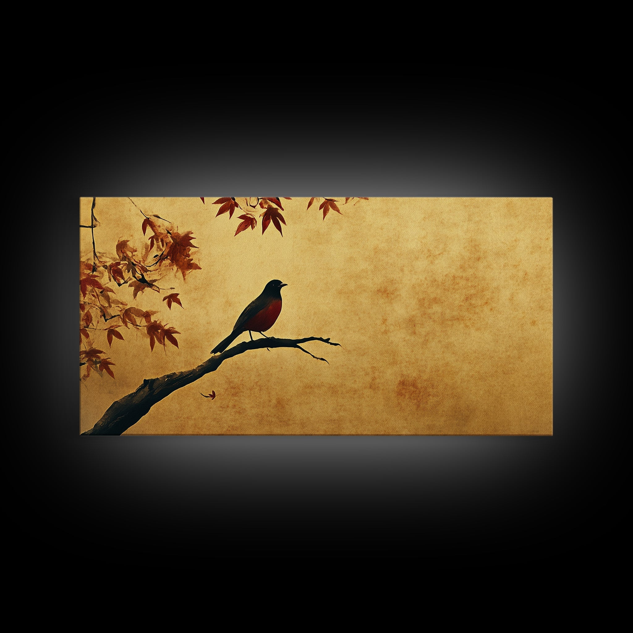 Oriole On a Maple Tree Framed Canvas Print, Vintage Home Decor, Vintage Style Wall Art, Farmhouse Decor, Wabi Sabi Art, Extra Large Art