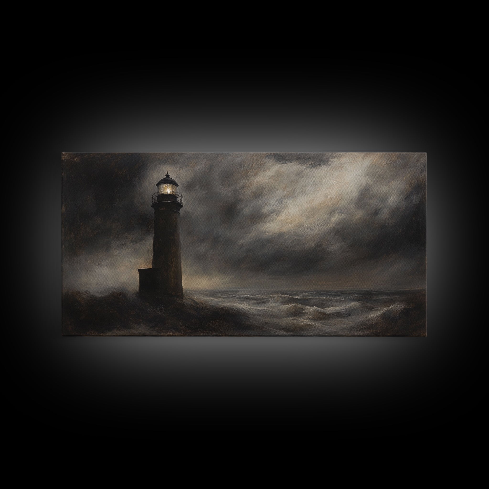 Moody Lighthouse Painting Print, Nautical Home Decor, Lighthouse Oil Painting Canvas Print, Dark and Moody Home Decor