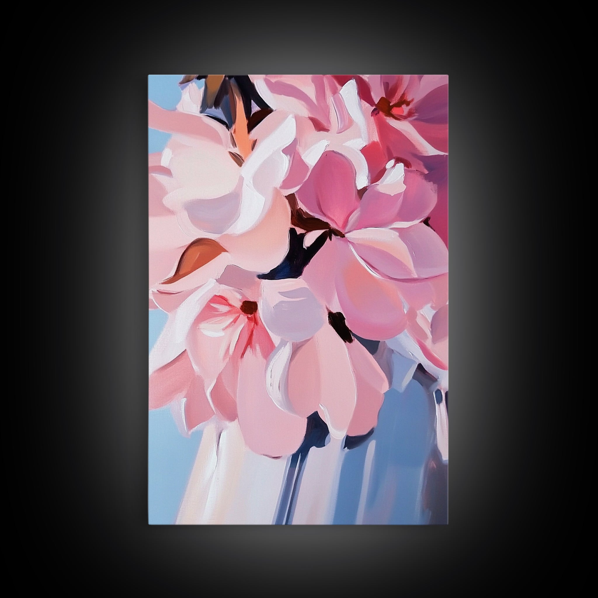 Pink Flowers, Floral Art, Spring Wall Art, Botanical Print, Framed Canvas Print, Bedroom Decor, Feminine Aesthetic, Cottagecore Style