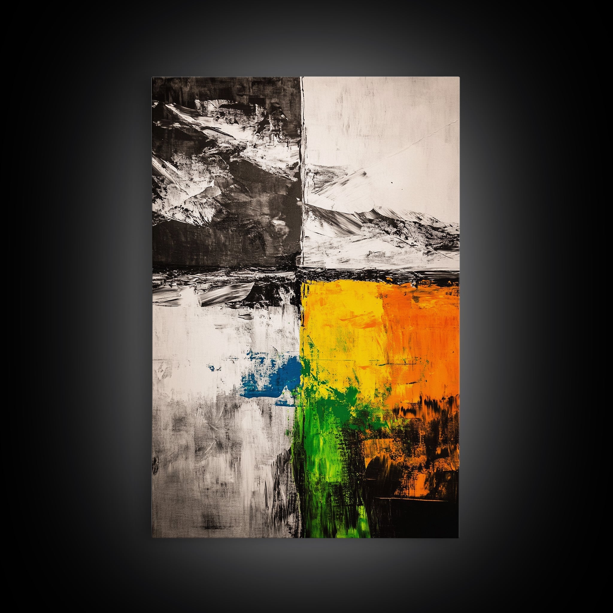 Color Block, Abstract Art, Geometric Style, Modern Painting, Vibrant Yellow, Black and White, Contemporary Wall Decor, Canvas Print
