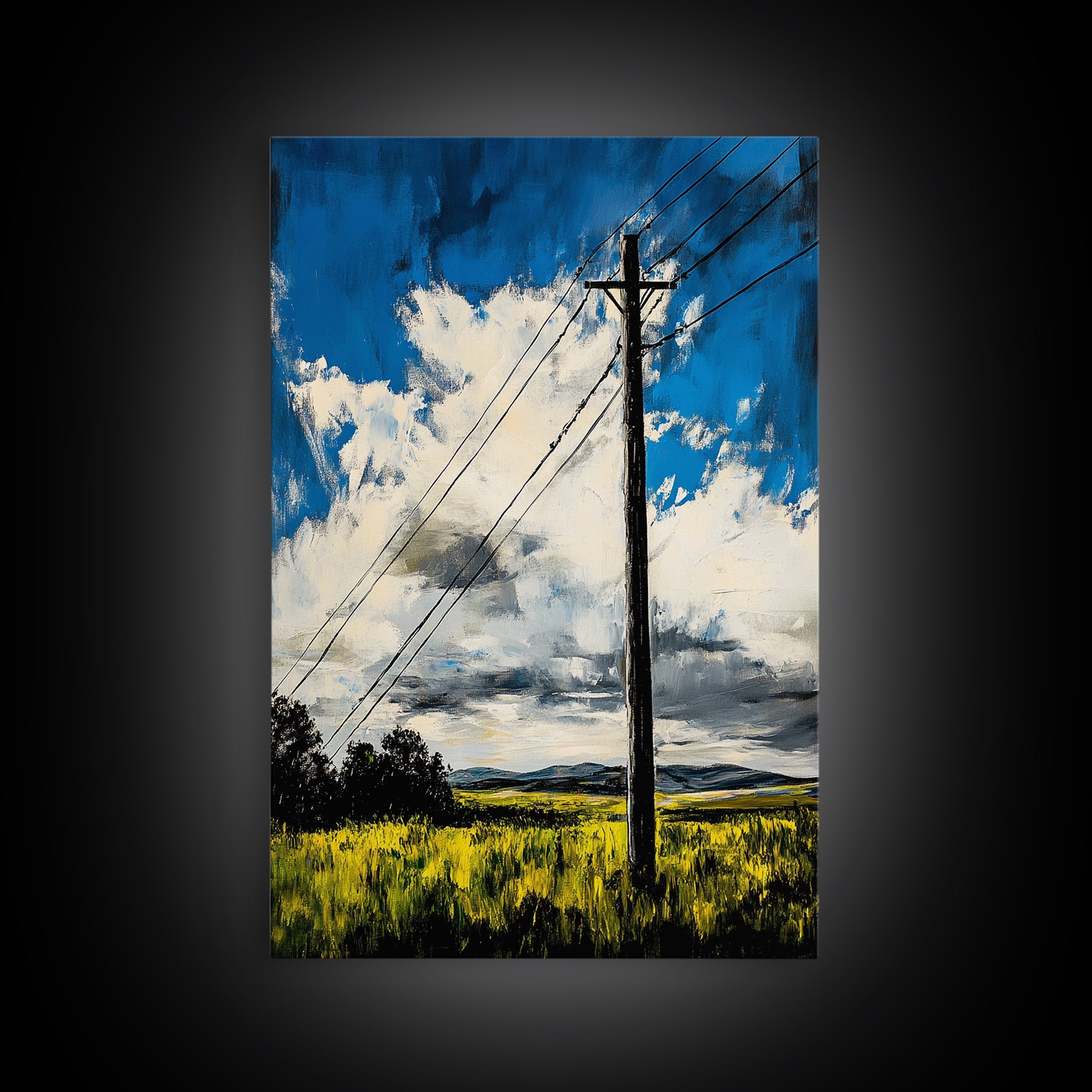 Power Lines, Rural Landscape, Country Wall Art, Modern Farmhouse Decor, Yellow Field Canvas Print, Minimalist Wall Art, Office Wall Decor