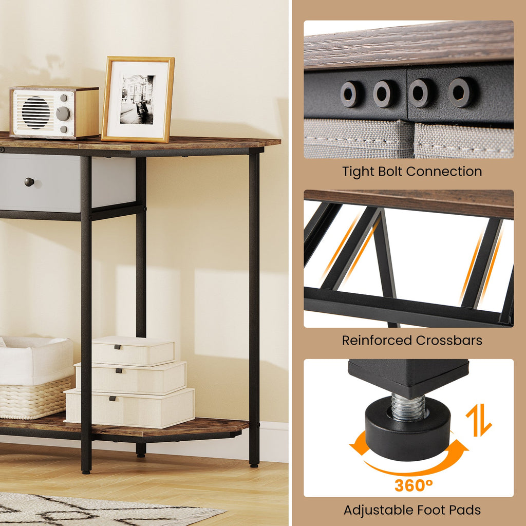 Console Table with 2 Drawers and Open Storage Shelf-Rustic Brown