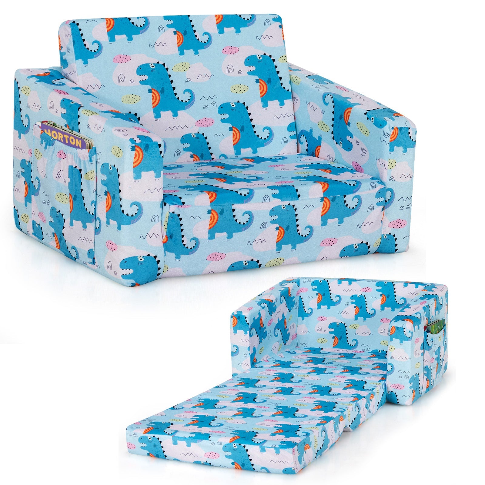 2-in-1 Convertible Kids Sofa with Velvet Fabric