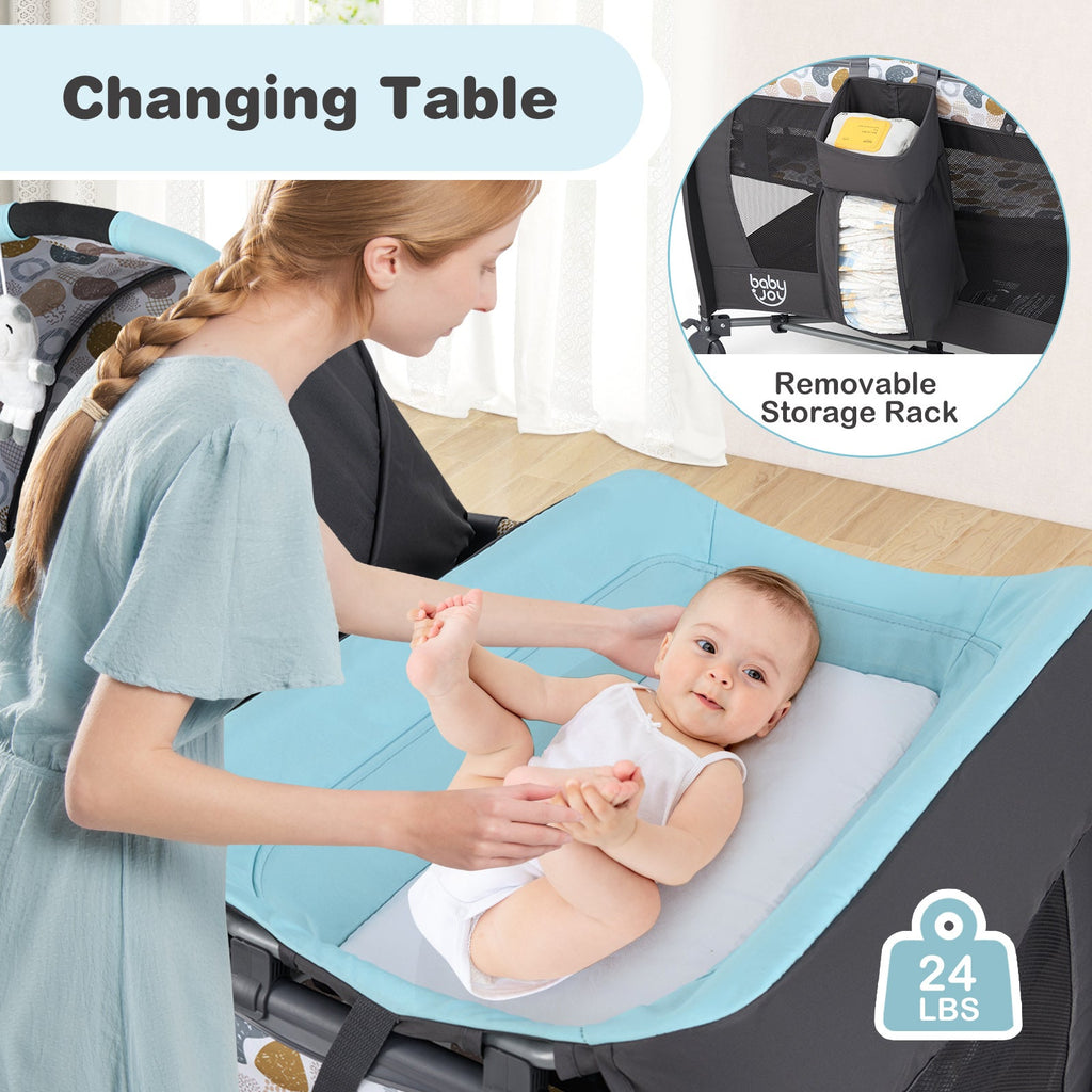 4-in-1 Convertible Portable Baby Playard Newborn Napper with Music and Toys